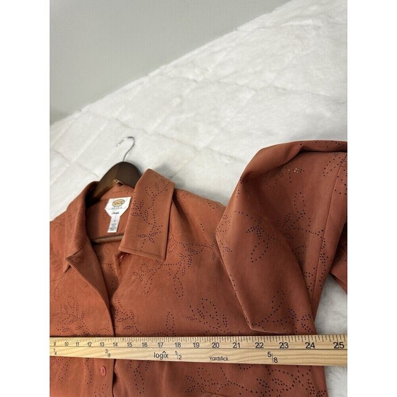 Talbots Laser Cut Shacket Brown Sz X (L) Suede Fall Office Neutral Oversized - Picture 6 of 9